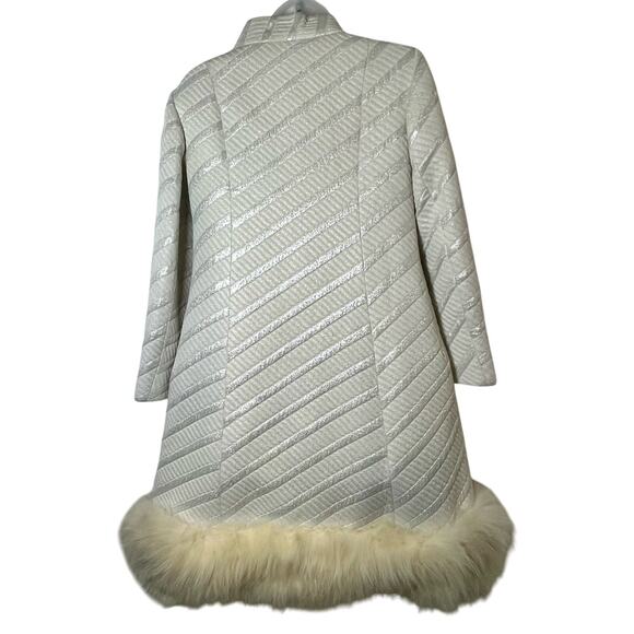 VINTAGE 60's 70's Penny Lane White Silver Brocade Coat Jacket Faux Fur Hem Sz 10 - Picture 2 of 16